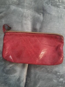 Vintage Leder Reißverschluss Clutch/Beutel Tasche Burgunderrot 9"X4 3/4"                     - Bild 1 von 7