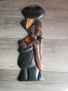 Vintage handgeschnitzte afrikanische Holzkunst Frauen & Baby hergestellt in Ghana 21 Zoll Wanddekoration - Bild 1 von 4