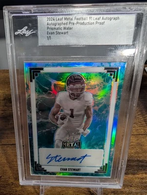 2024 Leaf Metal 91 Leaf Auto Pre-Prod Proof  1/1 Prismatic Water Evan Stewart - Image 1 of 2