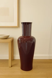 Middle Kingdom Large Lover Floor Vase Dark Brown 22.5” Signed Porcelain Décor - Picture 1 of 6