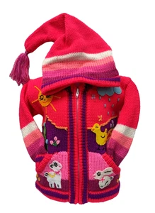 Cardigan bambino lana alpaca e agnello giacca cappotto pixie cappuccio bambini inverno caldo - Foto 1 di 2