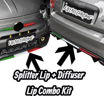 KILLALLCHROME Abarth 500 595 Diffusore Posteriore Labbro + Coprilabbro Sdoppiatore Anteriore Tri Colore S4 695