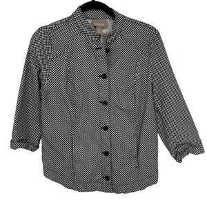Chicos 0 Karo Jacke mit Knopfleiste Gr. Small weiß schwarz Stretch Strick 3/4 Ärmel - Bild 1 von 13