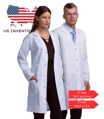 Unisex White Polycotton Lab Coat Medical Workwear Doctor Scientist Jacket - Image 1 of 4