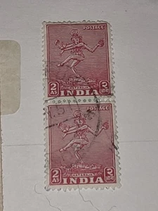  Vintage Indien 2 Annas Paar Briefmarken gebraucht - #F701 - Bild 1 von 3