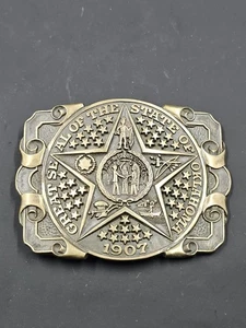 Vintage Siegel von Oklahoma massives Messing Award Design Medaillen Gürtelschnalle, 3,5"x2,75" - Bild 1 von 9