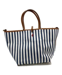 POLO RALPH LAUREN 2WAY tote bag White navy Blue cotton Marine Shoulder Used - Picture 1 of 11