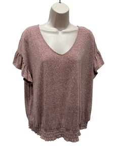 Sonoma Womens Sz 1X Heather Pink Elastic Waist VNeck Cap Sleeve Blouse - Picture 1 of 6