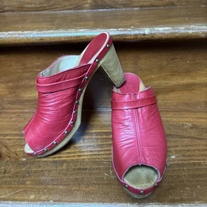 Sanita Oline Red Leather Clogs Womens Wood Sole Platform Mule EUR 40 US 9 - Picture 1 of 10