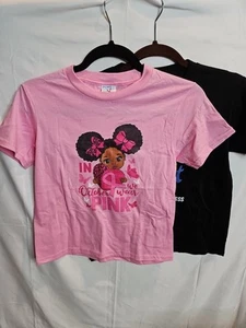 Lot of 2 Youth Size Large Black, Pink Graphic Print T-Shirts - Picture 1 of 5