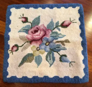 ANTIQUE WOOL~ROSES~NEEDLEPOINT PIECE/MAT/PILLOW TOP 12” SQUARE - Picture 1 of 6