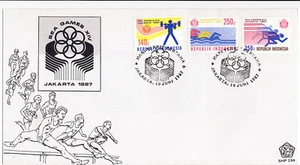 Indonesia 1987 #1320-22 14th Asia Games Jakarata primer día cubierta FDC pista natación - Imagen 1 de 1