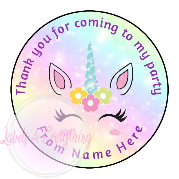 Pegatinas personalizadas de cumpleaños de unicornio galaxia fiesta gracias bolsos cono dulce Foto 1 de 1