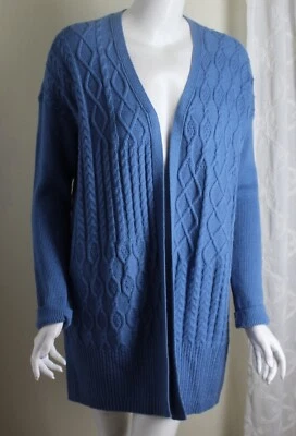 NUEVO CON ETIQUETAS Chico's Talla 2 L Denim AZUL FRANCÉS Precioso Cárdigan Túnica Cable Suéter Lux Foto 1 de 4
