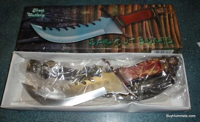 New Frost Cutlery Sawcut Bowie Knife Colored Wood Handle Leather Sheath CW-214CW - Image 1 of 3