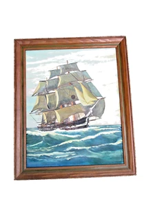 Vintage Segelboot Ölgemälde altes Meeresbild Gemälde Klipper Schiff Maritim 19x23 - Bild 1 von 6