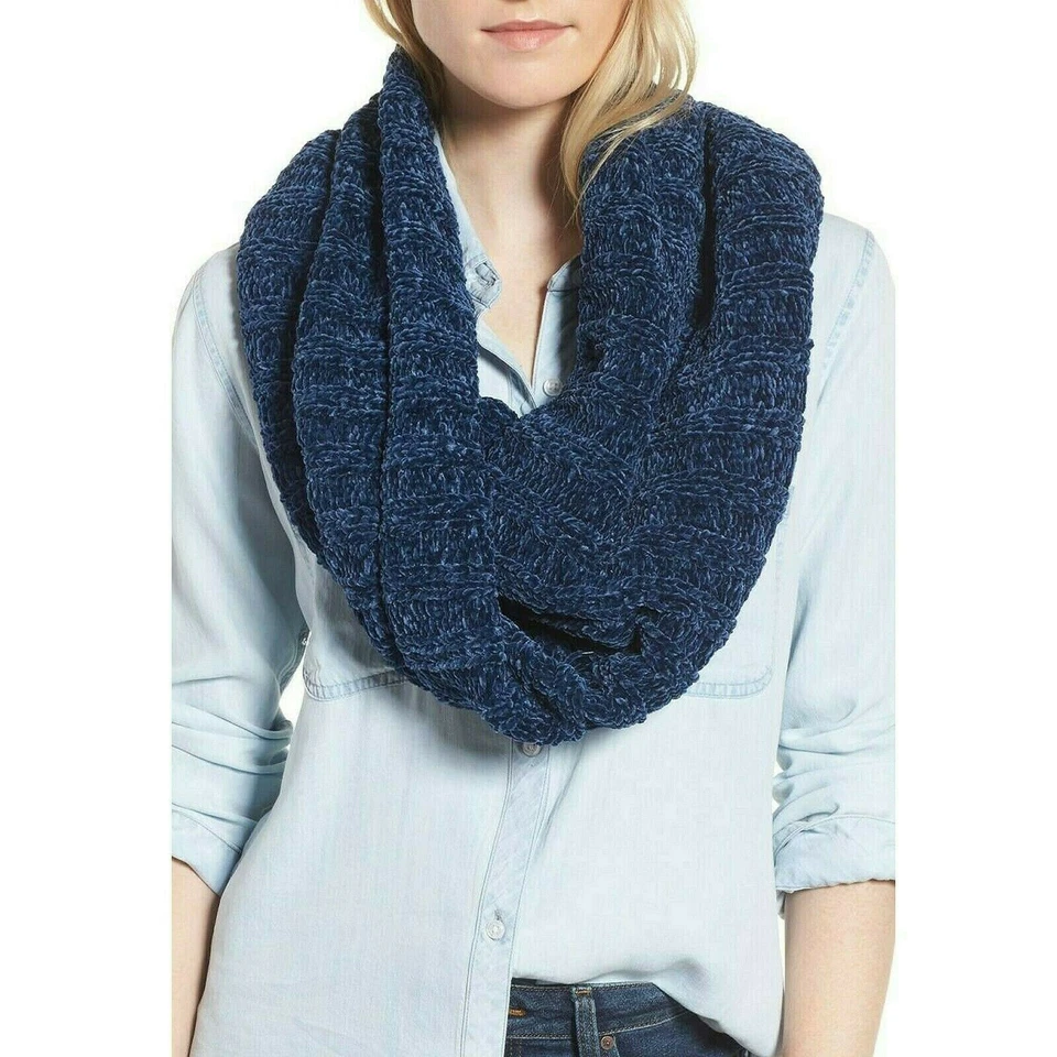 People Love Bug Chenille Cowl Neck Infinity Scarf Wrap Navy OS