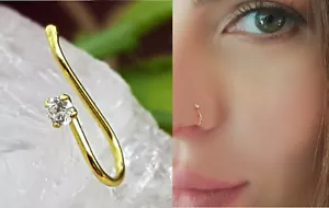 925 Silber Gold FAKE Piercing Klemme Nasen Stecker Nasenring Faux Kein Loch - Bild 1 von 11