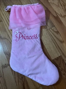 Princess Embroidered Velvet Princess Christmas Stocking W/ Tulle around Top 17” - Picture 1 of 4