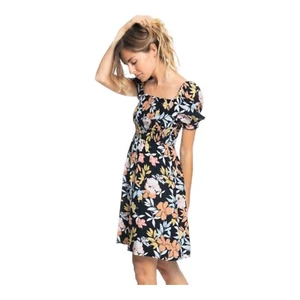 Roxy Hello Petal Floral Smocked Mini Dress Sz XS Short Puff Sleeve - Picture 1 of 9