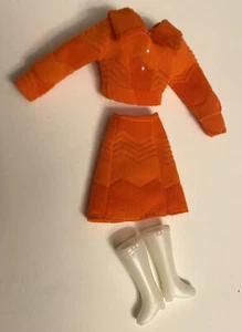 Vintage Hongkong Mod orange 11 Zoll Puppe Outfit Jacke Rock Stiefel kein Etikett - Bild 1 von 5