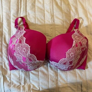 Cacique Bra 44F Hot Pink Smooth Balconette Lace Overlay Underwire Lightly Lined - Picture 1 of 15