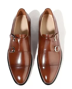 Zapatos de vestir Firenze Atelier para hombre vino marrón cuero punta gorra correa de monje - Imagen 1 de 11