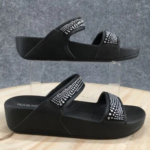Olivia Miller Sandals Womens 7 Two Strap Rhinestone Wedge Flip Flops Black - Picture 1 of 20