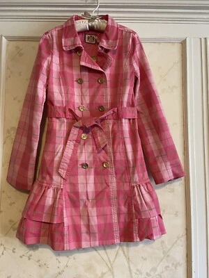NWT Juicy Couture Girls Highlighter Scottie Plaid Trench Coat Jacket 10 Pink - Image 1 of 4