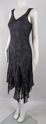 Vestido caprichoso dobladillo puntiagudo negro de seda Burnout vintage años 90 Y2k 14 Foto 1 de 4