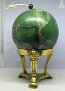Beautiful! Ornate Brass Sphere Candle Holder Base Stand w Large 5" Sphere Candle - Picture 1 of 6