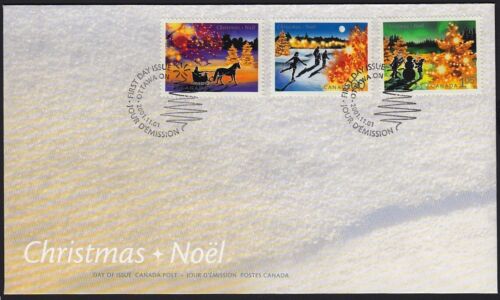 CHRISTMAS LIGHTS = Official FDC with set of 3 stamps Canada 2001 #1922-1924