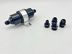 Motorsport Inline Fuel Filter 50mm with Adaptor AN6 AN8 AN10 With Mount - Picture 1 of 6