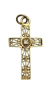14K Gelbgold Diamant Chip Filigran Kreuz Anhänger - Bild 1 von 11