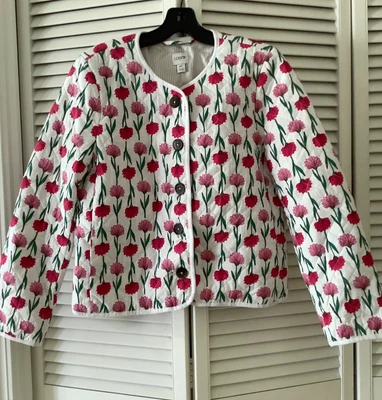 NUEVO CON ETIQUETAS J. Chaqueta Crew Acolchada Estampado Floral Rosa, Verde y Blanco Talla 6 p Foto 1 de 4
