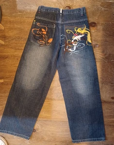 Paco Jeans size 16/waist 29 inches, inseam 29.5 inches/90s Y2K wide embroidered - Picture 1 of 13