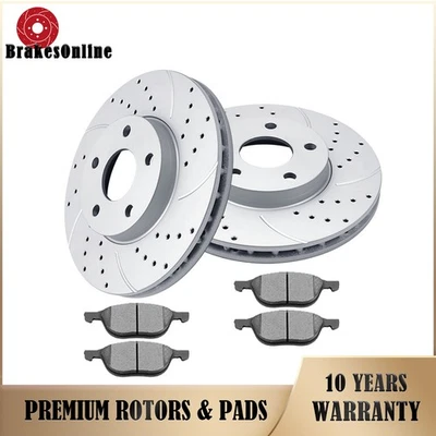 Kit de pastillas de rotores de freno delanteros aptos para Ford Focus 2012 2013-2016 2017 2018 ranurado Foto 1 de 4