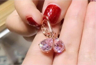 4Ct Lab Created Pink Sapphire Drop/Dangle Earrings 14K Rose Gold Finish - Image 1 of 4