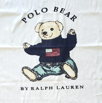 Toalla de playa grande vintage Ralph Lauren Polo Bear 64x35 bandera de Estados Unidos suéter blanco Foto 1 de 4