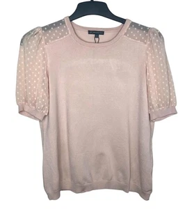 Adrianna Papell Pink Puff Sleeve Sweater Medium With Polka Dot Mesh Details - Picture 1 of 12
