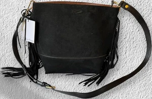 Bandolera Boho Cartera Bolso de Mano Calvin Klein Gamuza Flecos Negro con Bolso más pequeño - Imagen 1 de 7