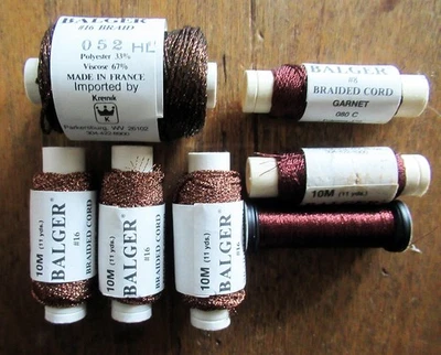 7 vintage KREINIK BALGER BRAID metallic threads Copper Bronze Garnet #8 & #16 - Image 1 of 4