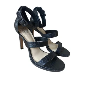 Vince Camuto stiletto heels women's size 8.5 black textured leather ankle strap - Picture 1 of 5