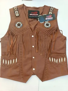 Western Fringe Leather Vest with Beads & Embroidery – Unisex Cowboy Style - Picture 1 of 5