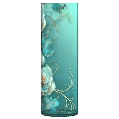 Valentines Decor Vase Vintage Turquoise Green Roses Flower Vase Home Decor fo... - Image 1 of 4