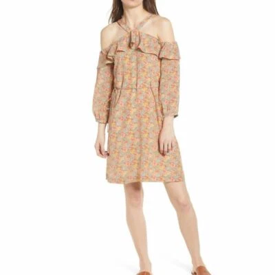 Madewell  Forsythia Cold-Shoulder Dress $168 Silk In Prairie Blossoms 12 - Image 1 of 4