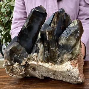 21.12LB Natural Beautiful Black Quartz Crystal Cluster Mineral Specimen - Picture 1 of 12