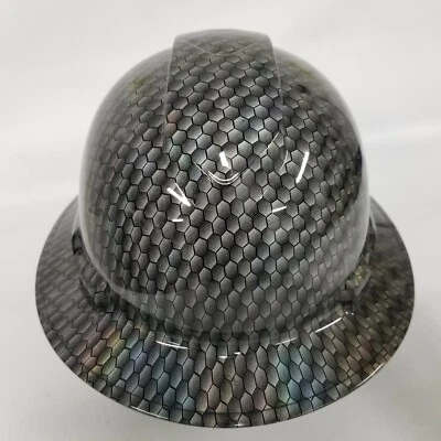 Sombrero duro ala completa personalizado, hidro sumergido en metal negro tejido hexagonal holográfico Foto 1 de 4