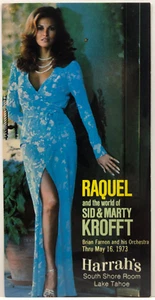 Raquel Welch, Sid & Marty Krofft at Harrah's Casino Lake Tahoe Postcard May 1973 - Picture 1 of 2