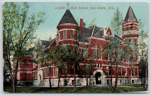 Eau Claire Wisconsin ~ High School Nahaufnahme ~ runde Ecktürme ~ Bogentür ~ um 1910 - Bild 1 von 2